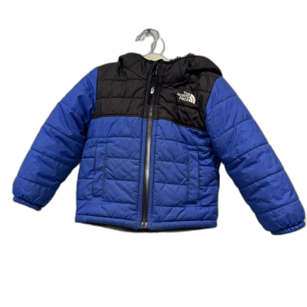 The North Face Reversible Puffer Jacket Coat Sherpa Fleece Blue Black Toddler 2T